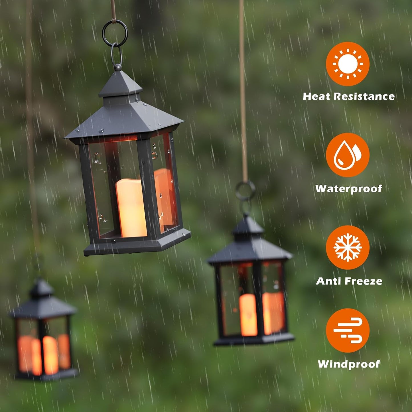 14" Lanterns Decorative Indoor/Outdoor, 2 Pack Black Lantern Decor with Timer Candle, Waterproof Battery Operated