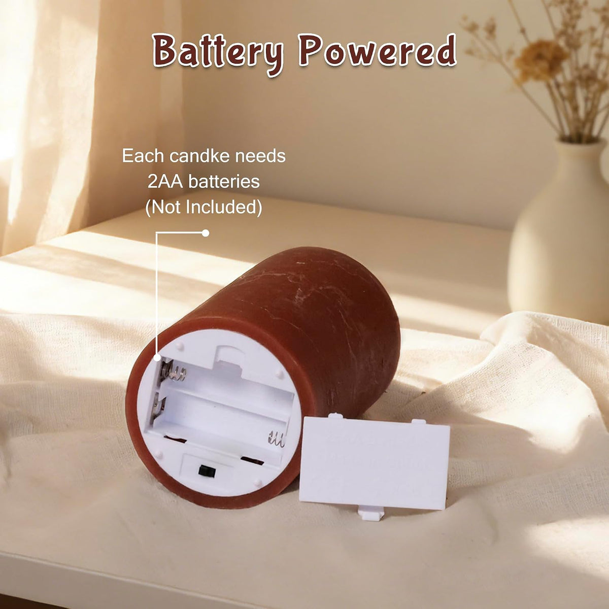 Brown Flameless Pillar Candles with Remote, Battery Operated Candle | Real Wax Flickering LED Decorative Candles, Warm