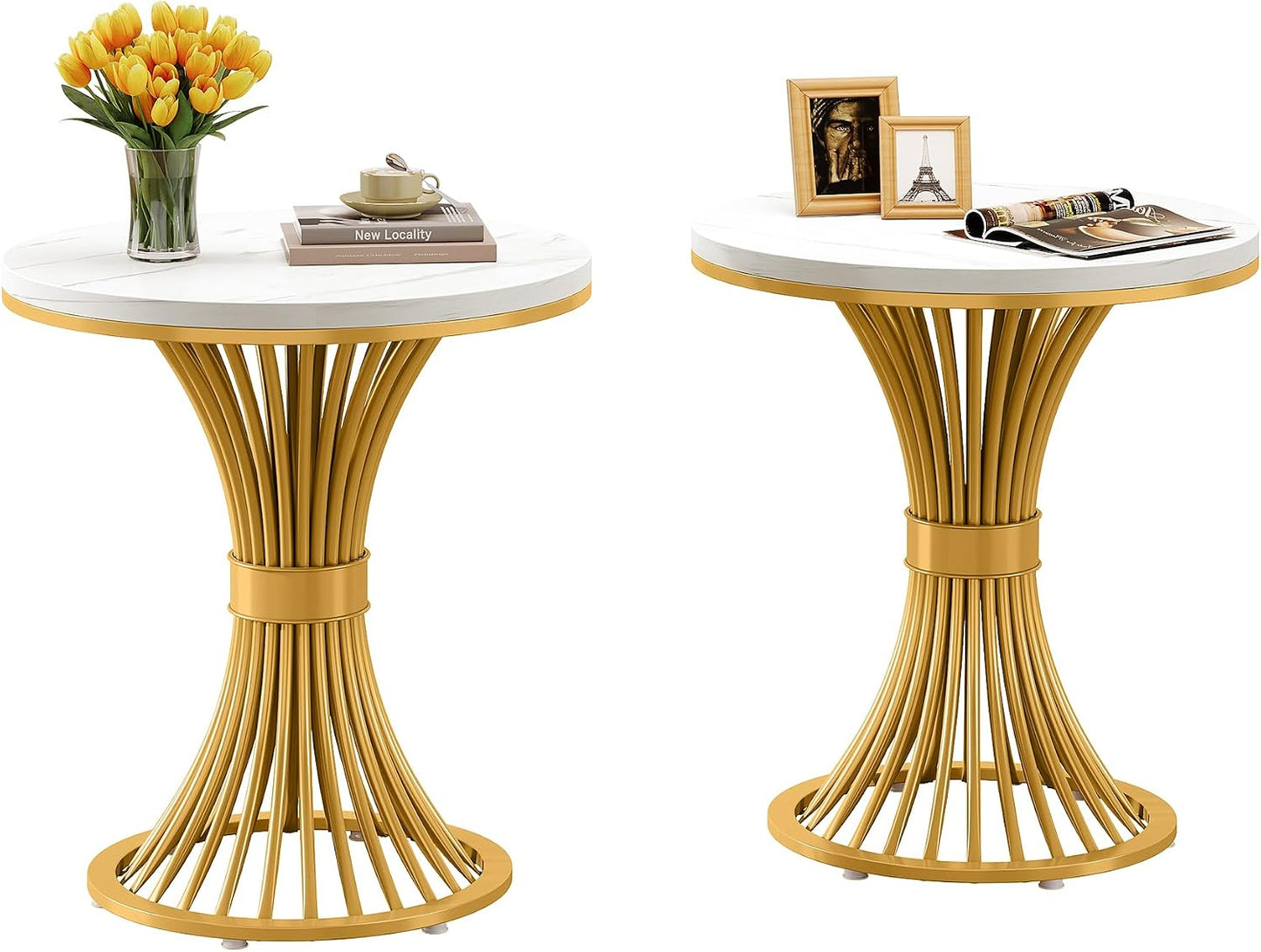 Modern Faux Marble Side Table / Gold