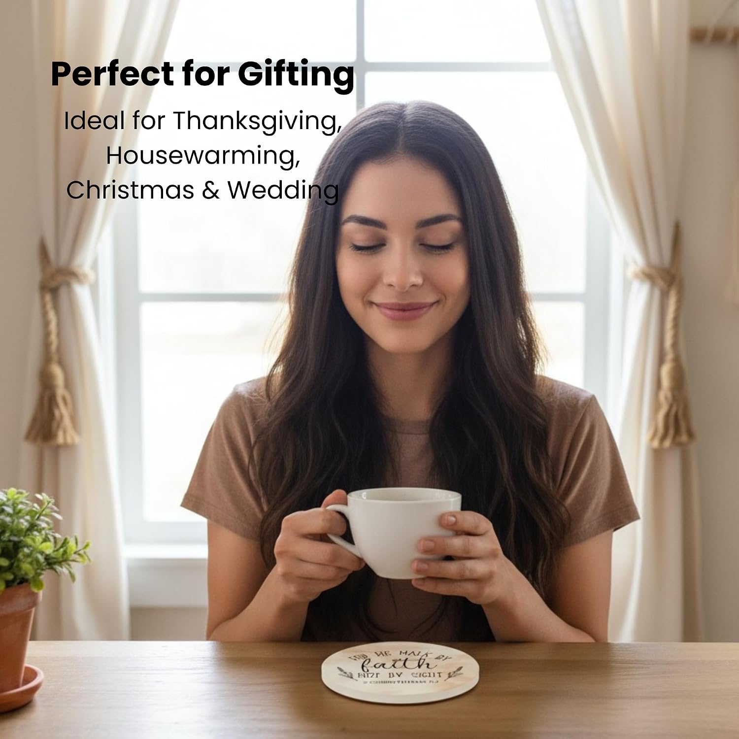 Holder- Ceramic Absorbent Drink Coasters / Blessed / Set of 6