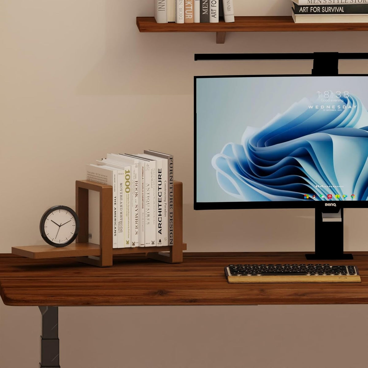 100% Solid Wood Adjustable Desktop Bookshelf, Retro Tabletop Bookshelf, Desk Shelf for Living Room, Home, Office