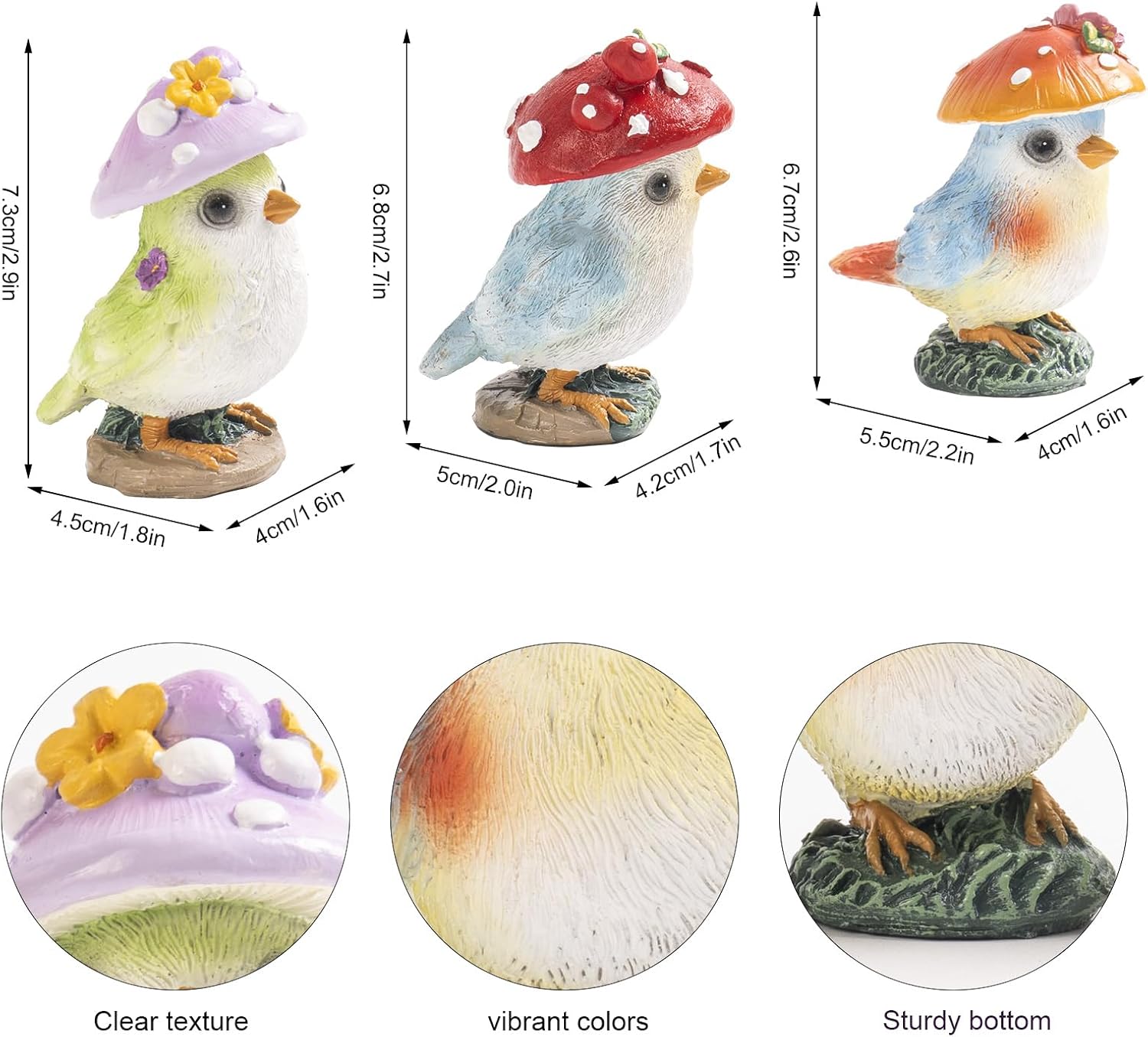 Mushroom Bird Figurines / Set of 3