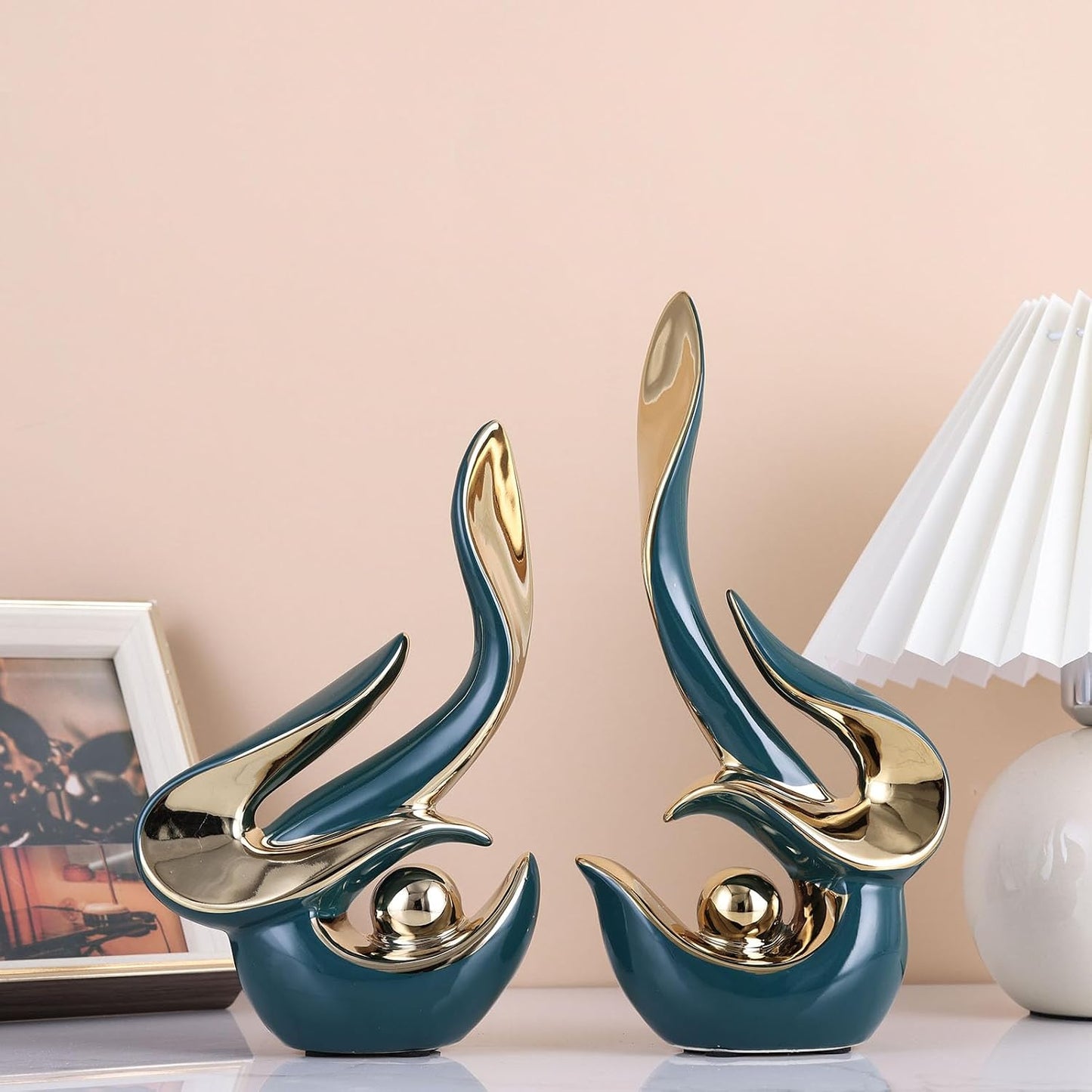 Porcelain Statues / Mid Century Modern Abstract Art Home Decor Accent / Green