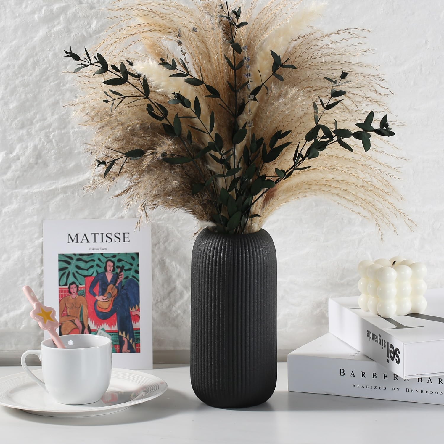 Bohemian Ceramic Vase / Black / 8in-pill / 8 Inch