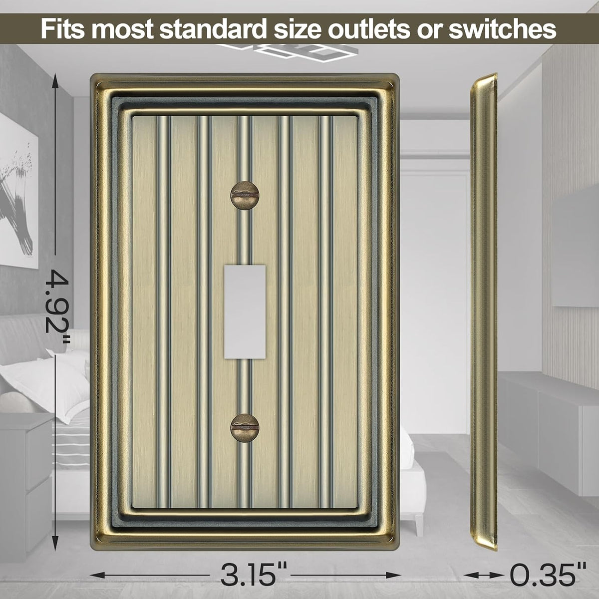 Metal 1 Gang Wall Plate Cover Toggle Switch Plate Antique Brass 6 Pack | Decorative Switch Plates Outlet Cover, Light