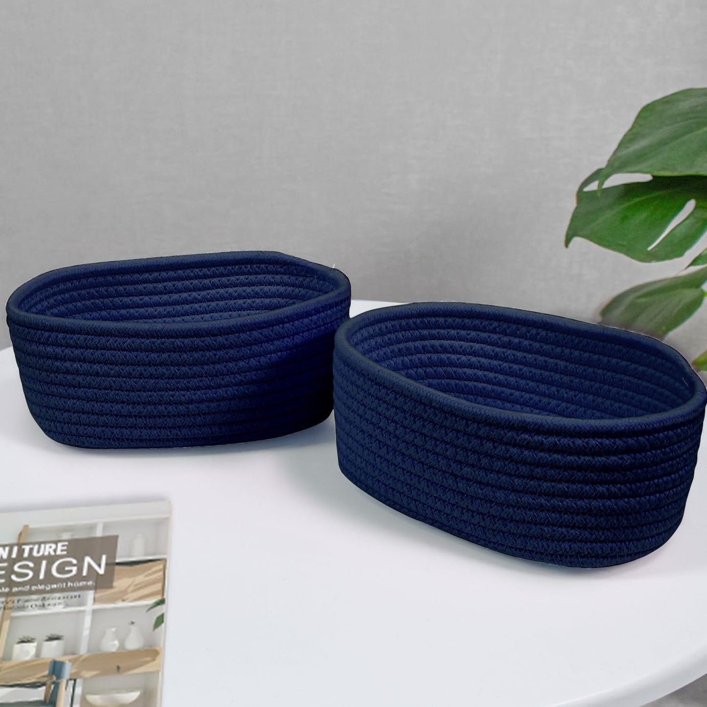 【 】 Small Woven Baskets / Navy Blue / Set of 2
