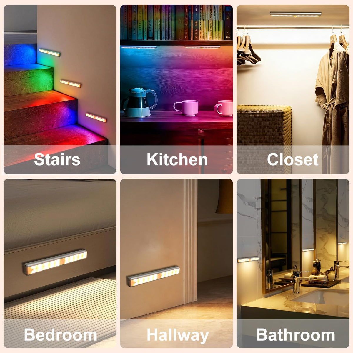 Under Cabinet Lighting,48LED RGB Rechargeable Under Cabinet Lights with Remote,Dimmable & 15 Color Temps,Magnetic