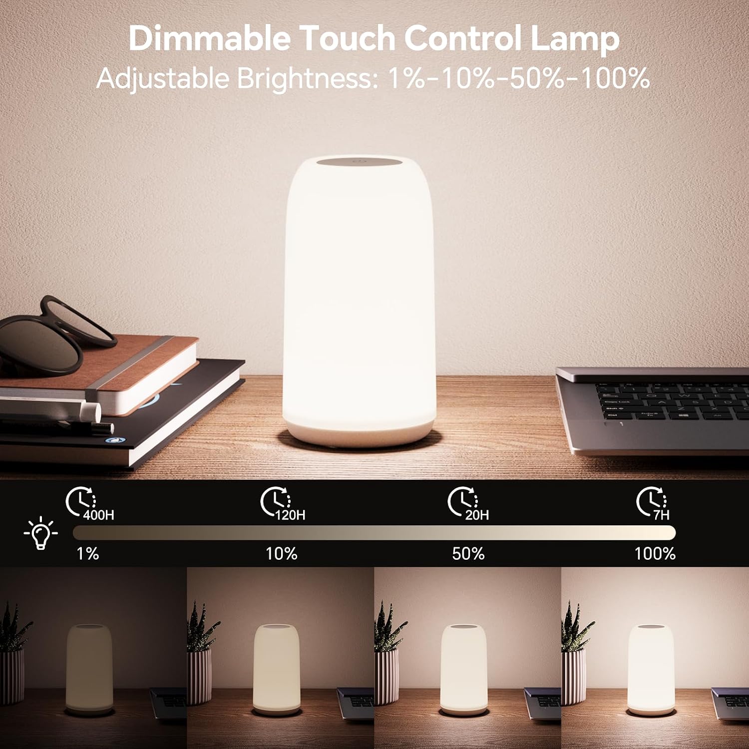 ROOTRO Cordless Table Lamps Rechargeable, Touch Lamp for Bedroom [Sleek Design & RGB Mode] 4-Level Brightness Small