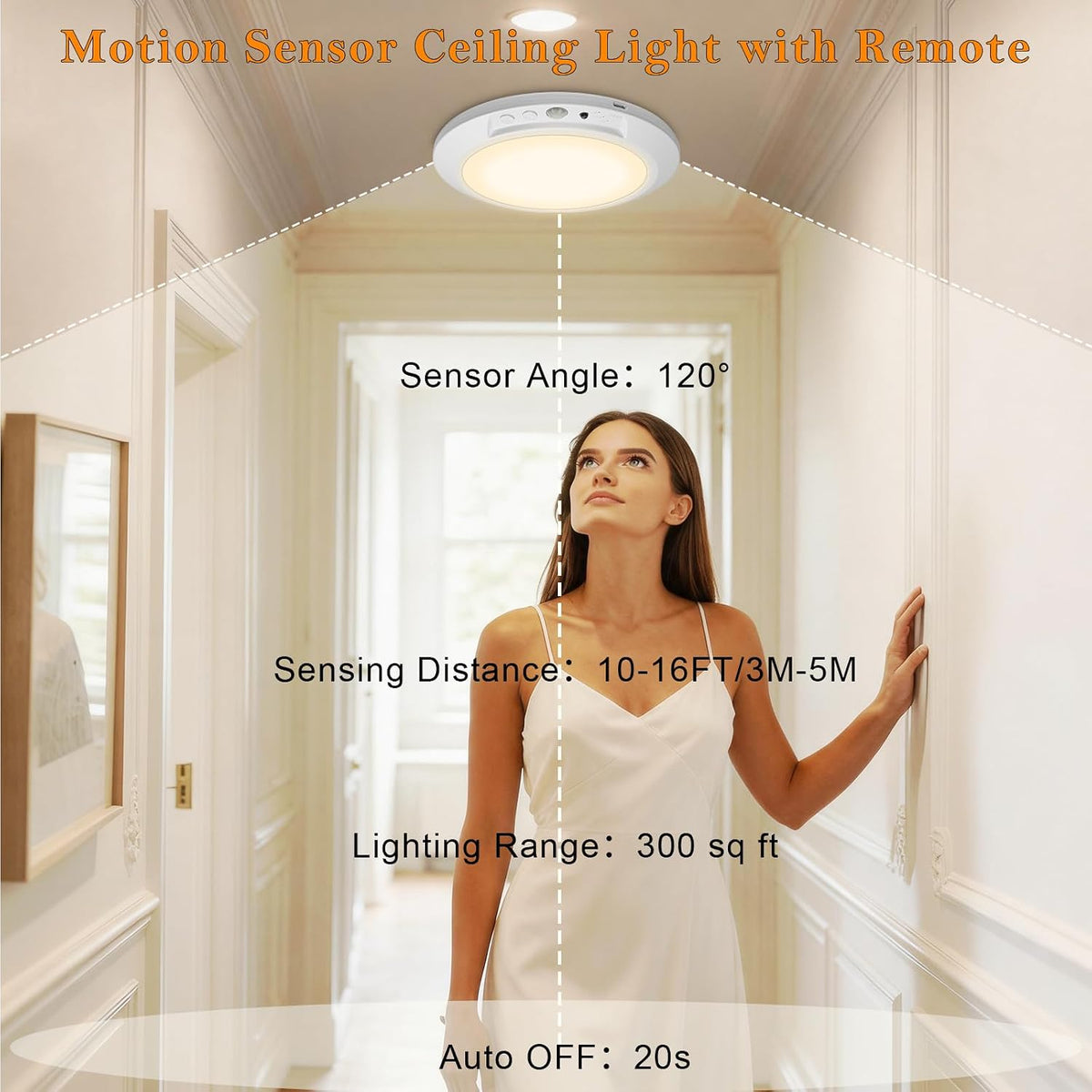 Motion Sensor Ceiling Light Battery Operated with Remote, 2 Pack Wireless Rechargeable Ceiling Lights Indoor, 3CCT