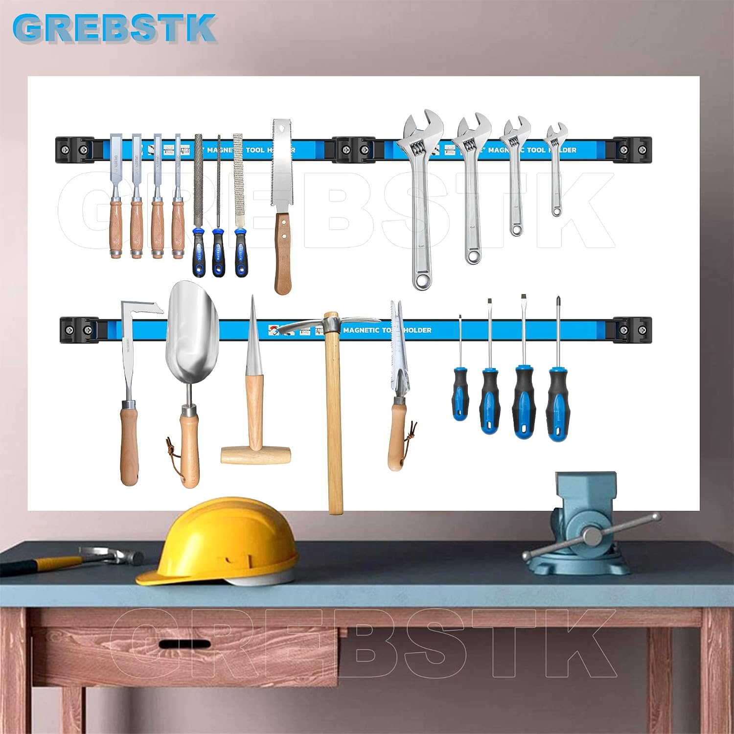 GREBSTK 24IN Magnetic Tool Holder, 4PCS Heavy Duty Magnet Bar | Alloy Steel Construction, Strong Magnetic Suction