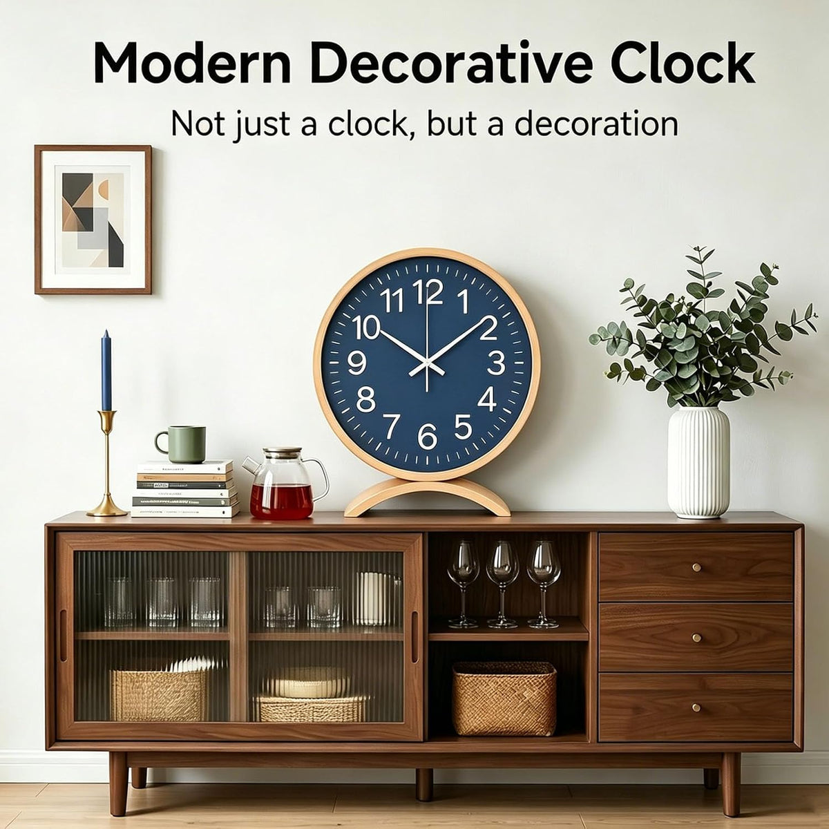 Maxspace Table Clock-8 Inch Silent Non-Ticking Wooden Timepiece Desk Clock, Battery Operated Decor Round Clock for