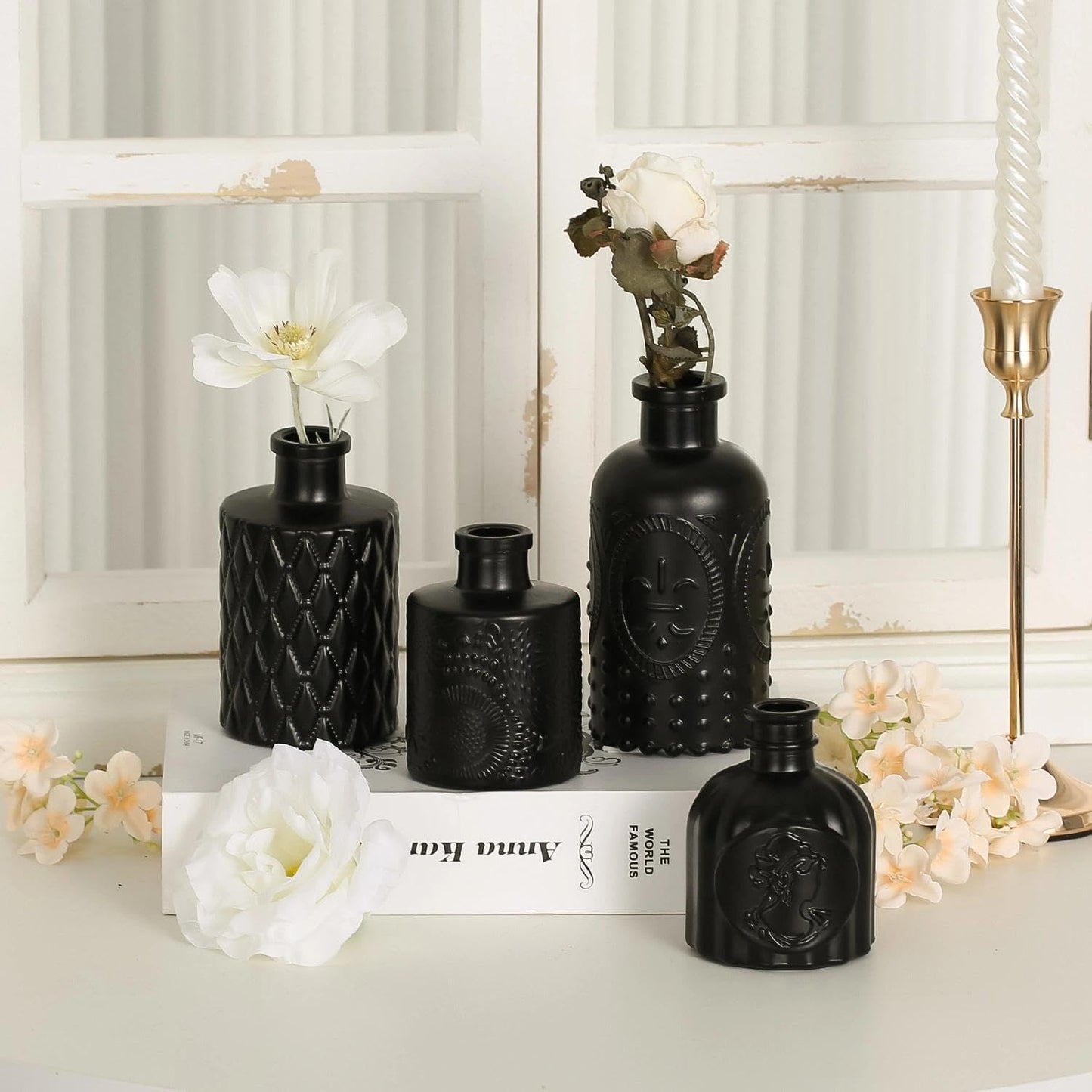 Clear Bud Vases for Flowers / Black / Set of 12