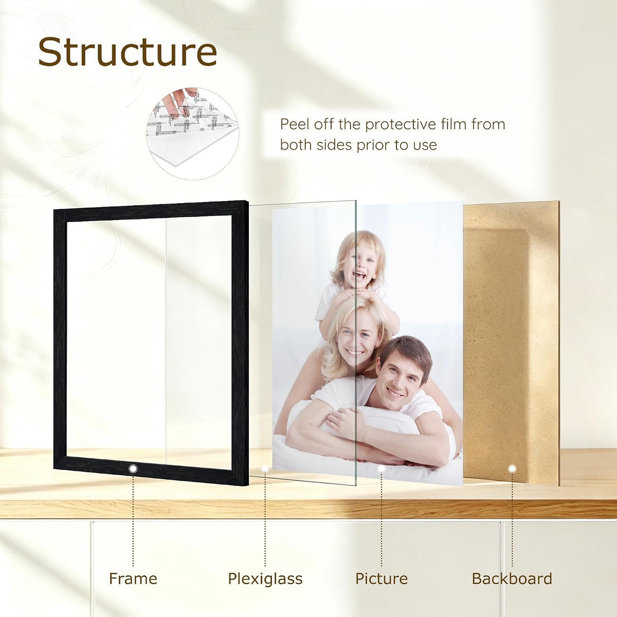 Wiscet 9x12 Picture Frame Set of 16, Black Woodgrain | Photo Frame with HD Plexiglass, for Wall or Tabletop