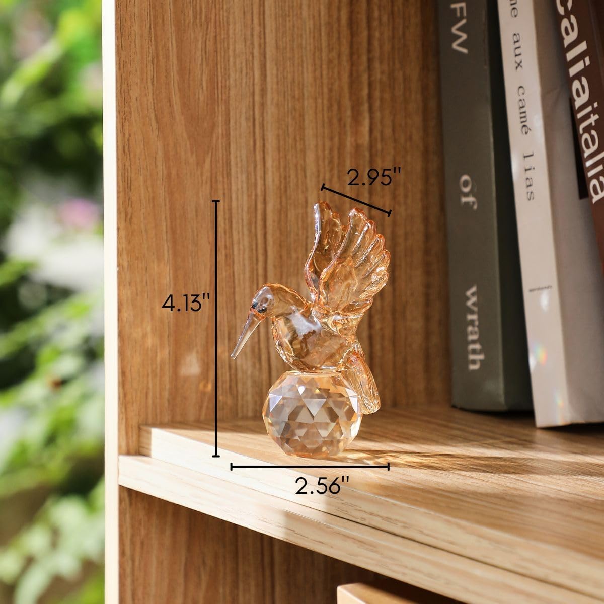 Crystal Glass Hummingbird Figurine Tiny Bird Statue Hand Blown Glass Animal Sculpture / Gold