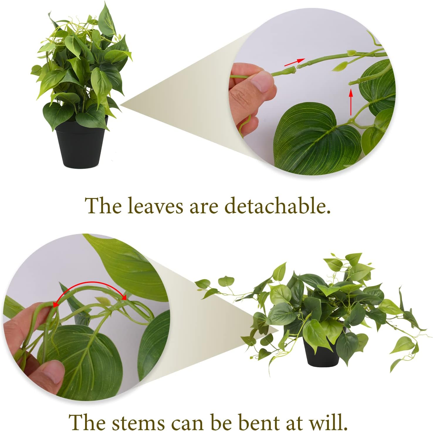 Artificial Scindapsus Aureus Fake Pothos Plants in Black Pots / 8 Inch-black Pot