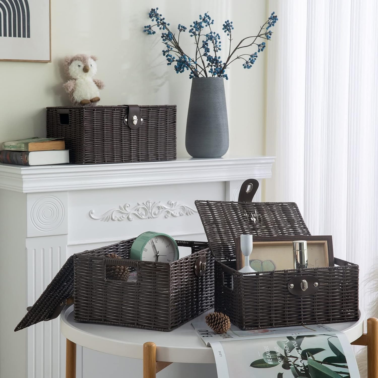 Woven Wicker Storage Basket Box / Brown / Set of 3