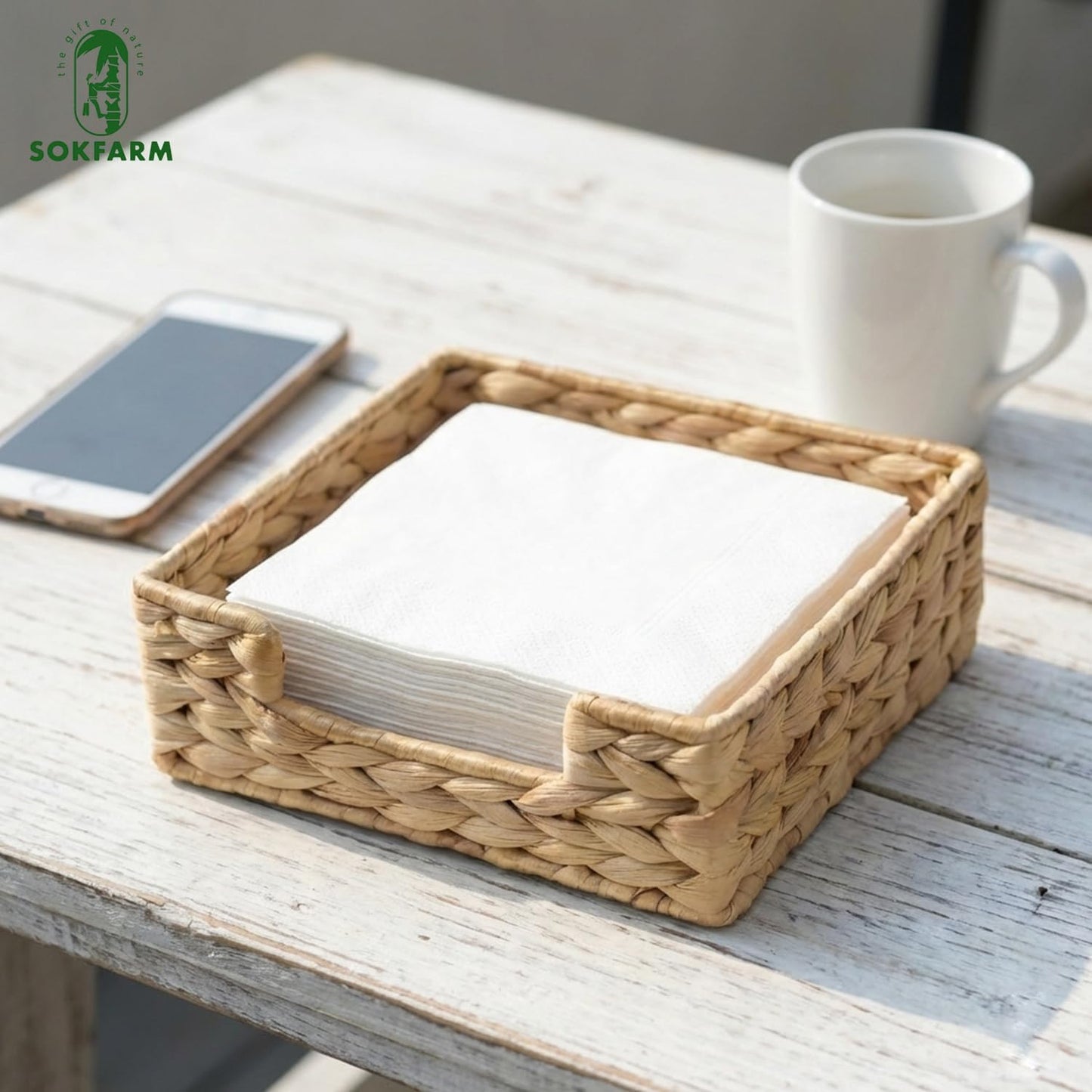 Square Wicker Tissue Tray for Dining Table