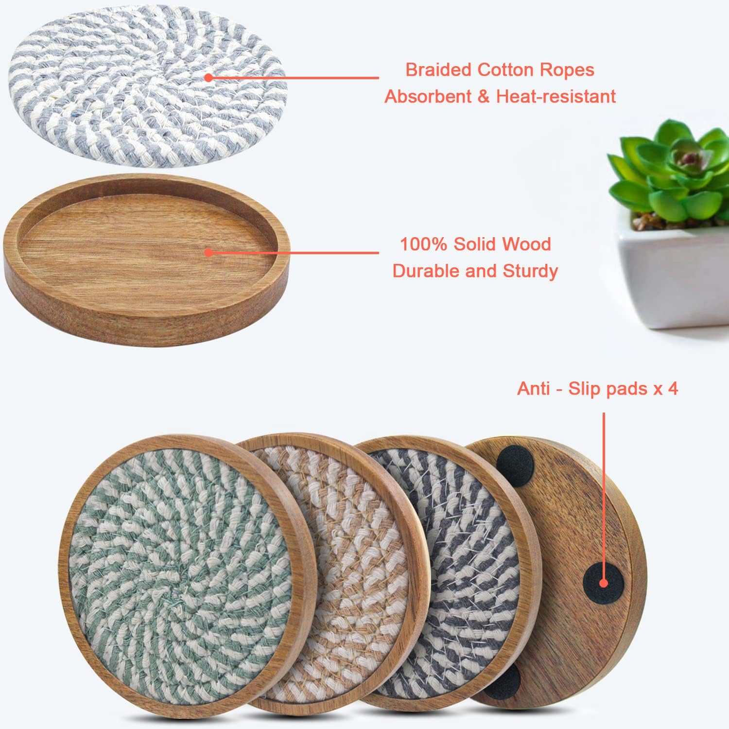Wooden Drink Protection / #2 Colorful / 4.3 Inch / Set of 5