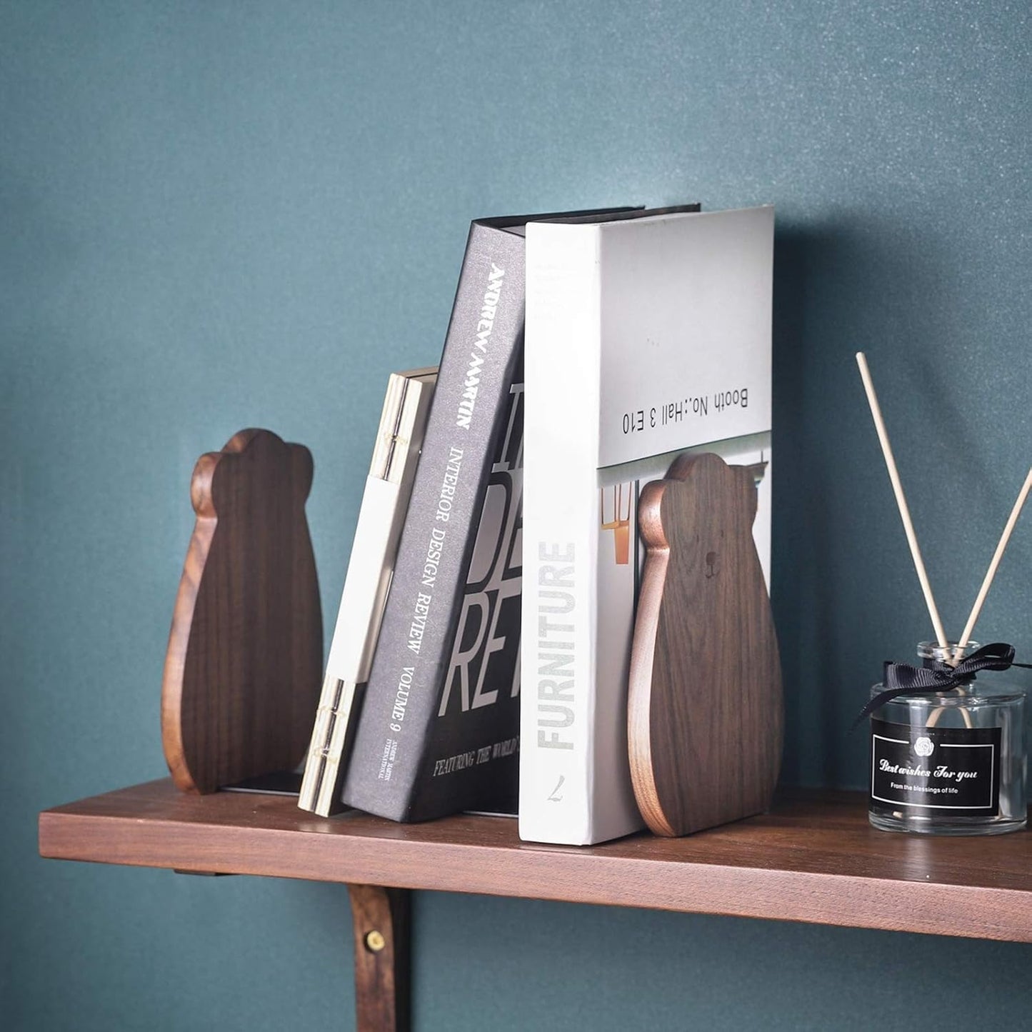 Non-Skip Wooden Bookends / Walnut 1 Pair