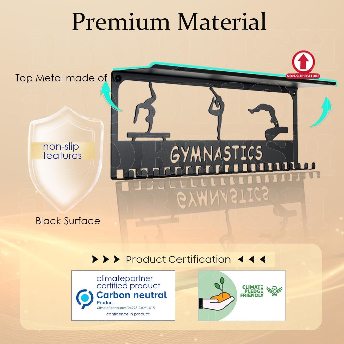 iBobbish Metal Medal Hanger Display,Non-Slip Trophy Shelf with 20 Hooks,Wall Mount,Heavy Duty,Non-Bent,Holds