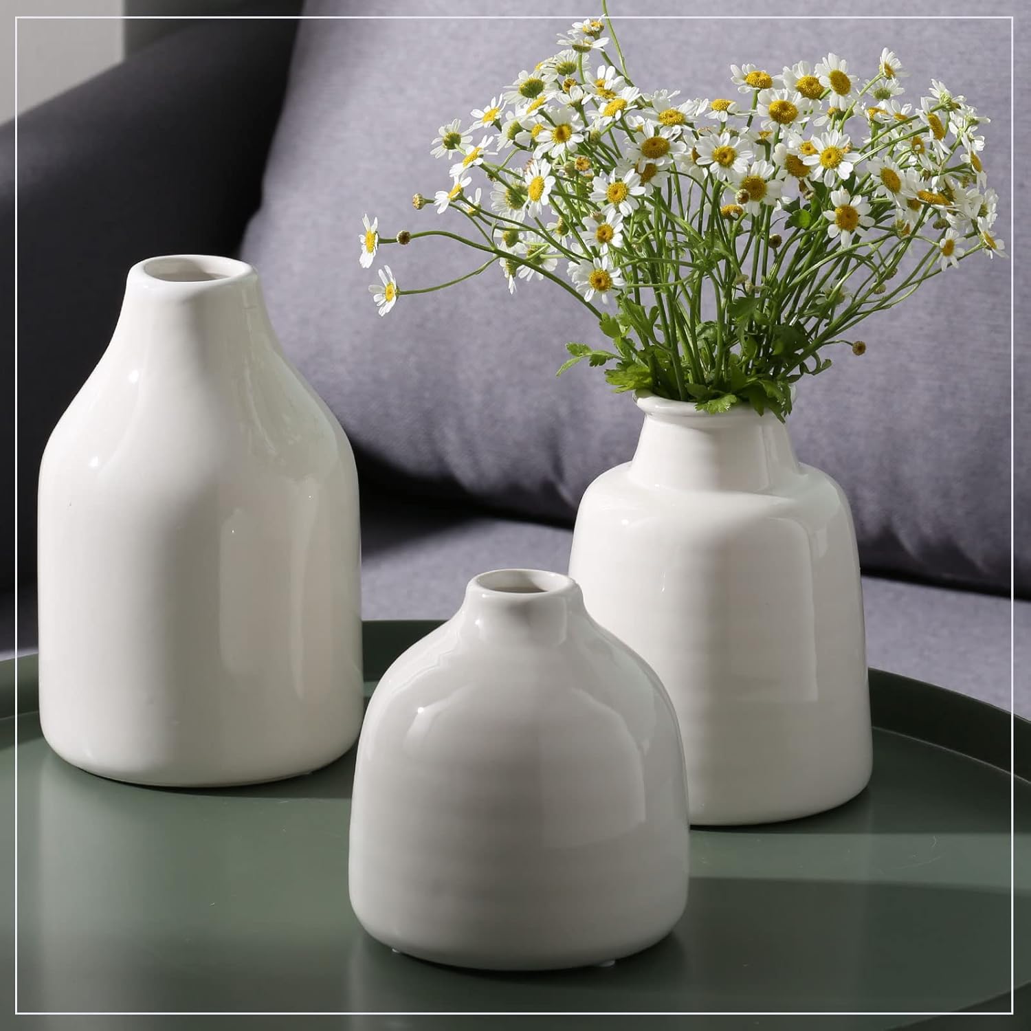 Small White Vase for Modern Home Decor / 3 Vase Set- White / Set of 3