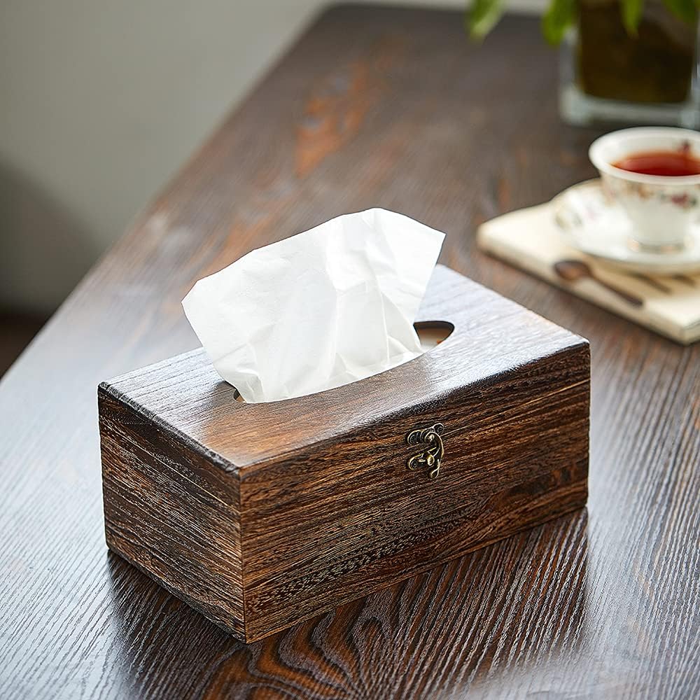 Rectangular Tissue Box Cover Decorative Wood Facial Tissue Holder