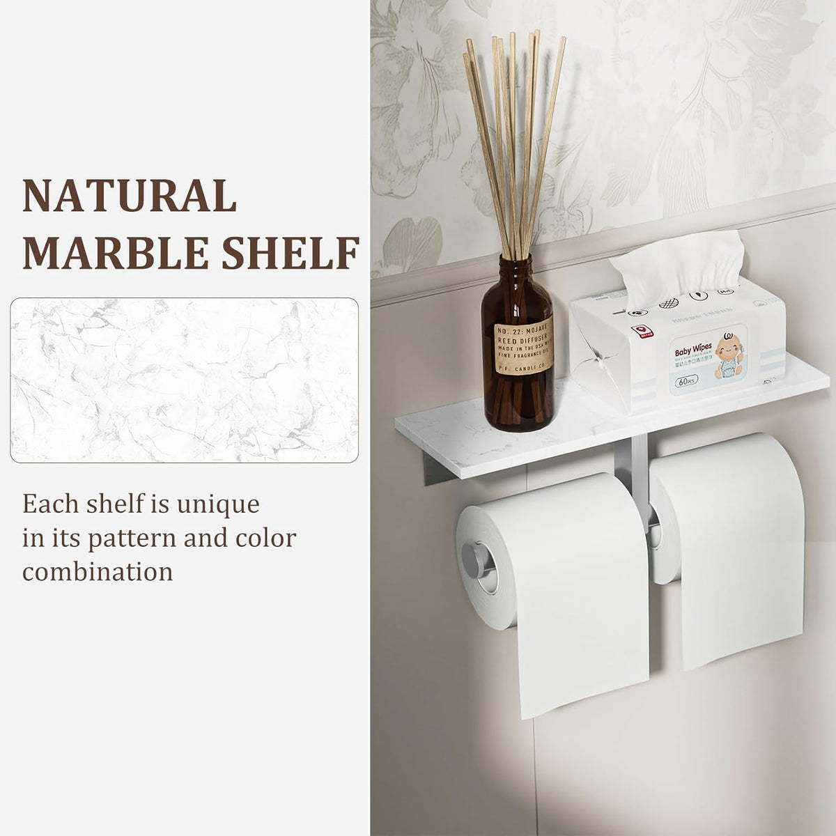 BWE Double Toilet Paper Holder with Shelf Wall Mounted Tissue Roll Holder | Commercial Toilet Paper Dispenser for