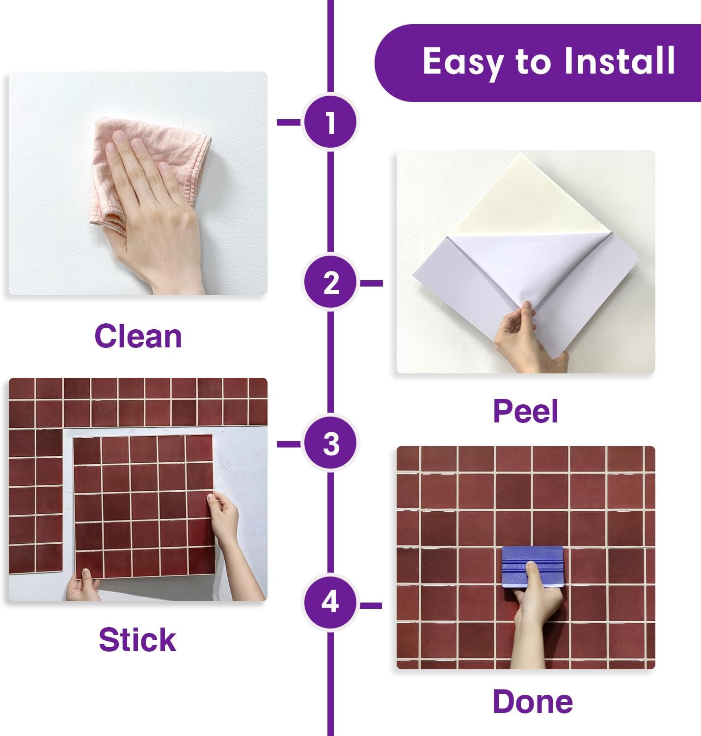 Thicker Dark Peel and Stick Backsplash Tiles- of "-3D Adhesive / ST-SM-A / Red / 12 x 12 / Set of 10