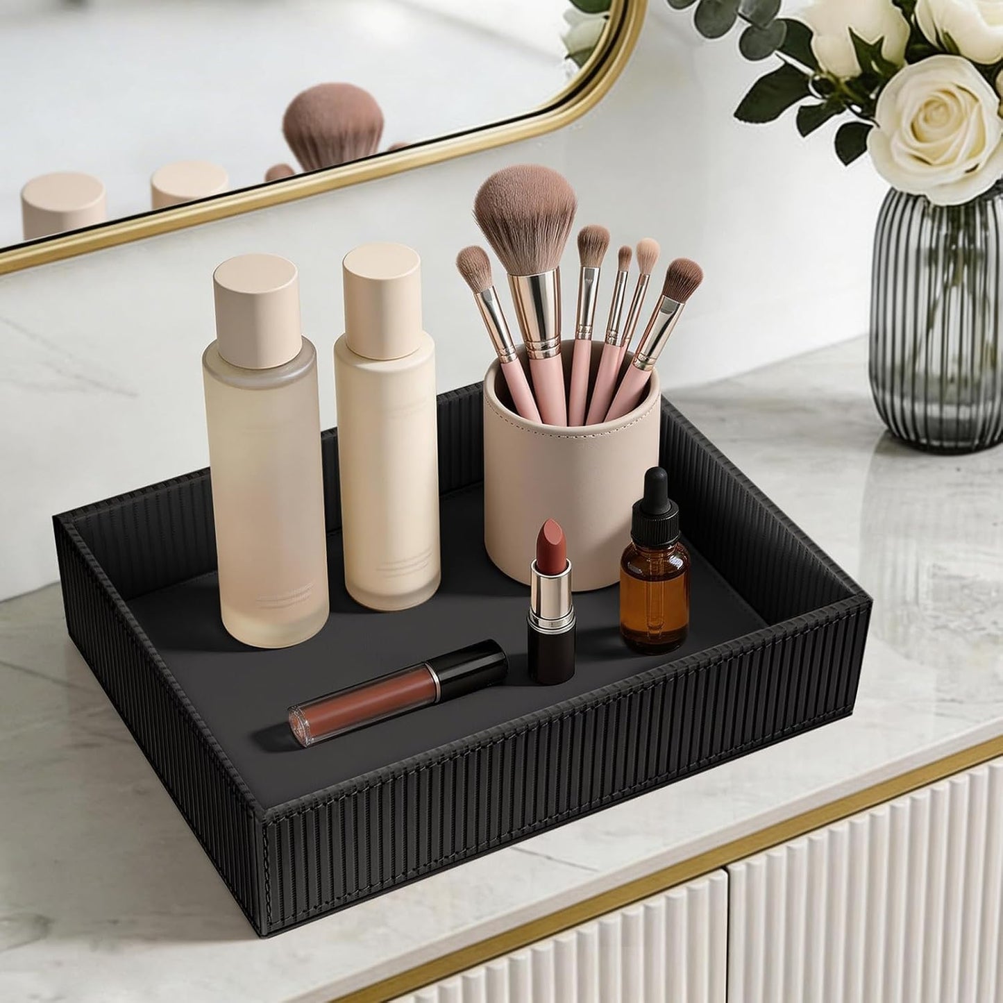 Valet Tray Desk Organizer / Stripe Black