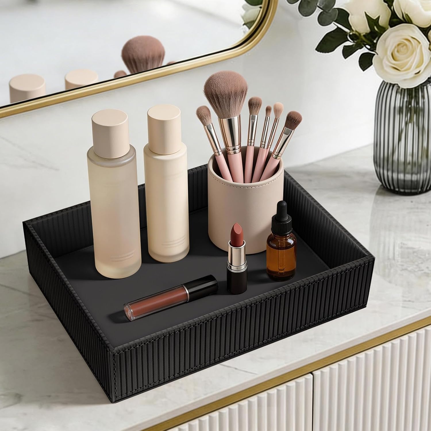 Valet Tray Desk Organizer / Stripe Black