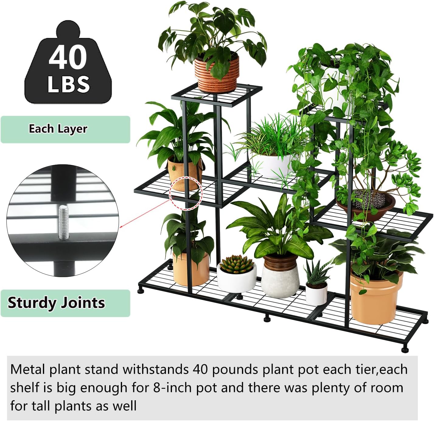 Twhep Metal Plant Stand, 5 Tiers Multifunctional Plant Stands for Indoor Plants, Decorative Black Steel Plant Shelf for