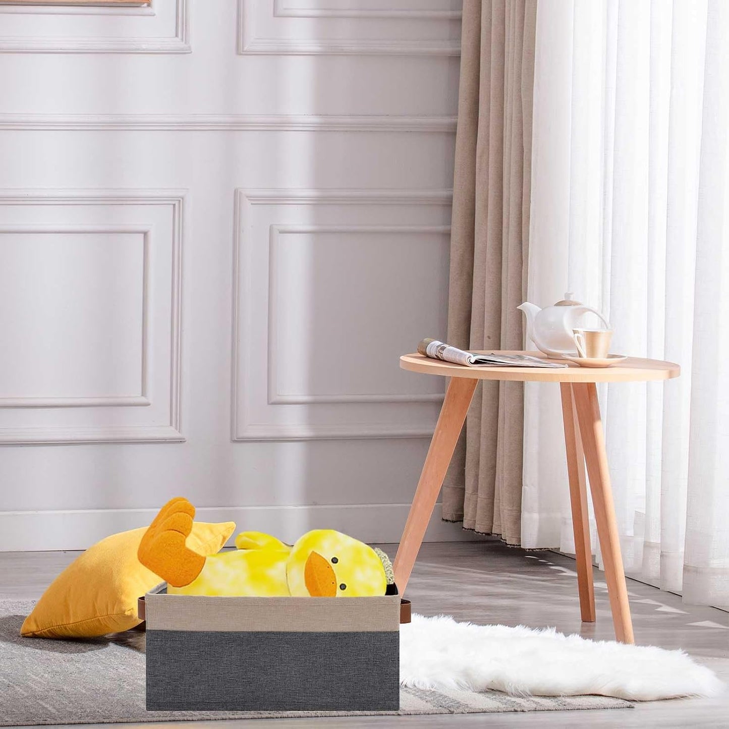 Storage Basket / Fabric Storage Bins / 11.8 x 7.87 x 5.11 / Small / Grey&beige Yellow / Set of 6