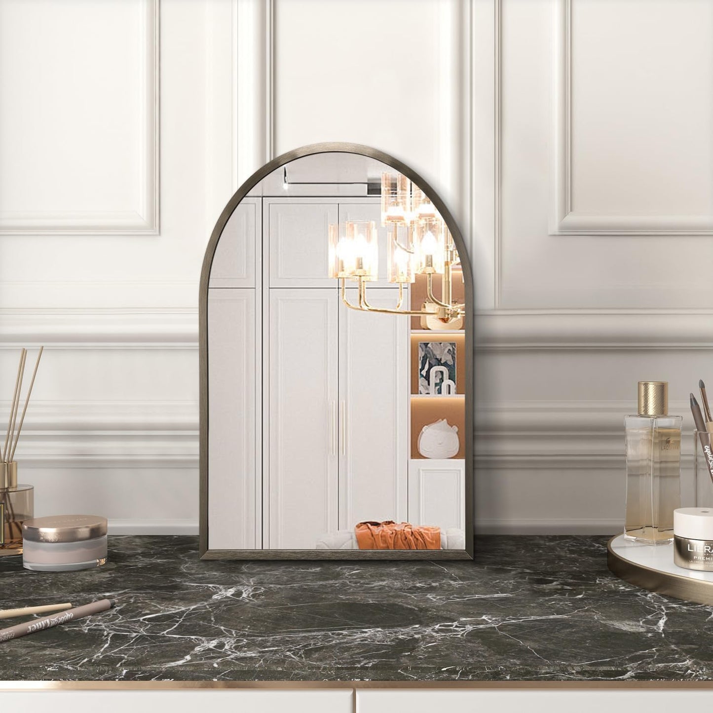 Aluminum Alloy Frame Brushed Wall Mounted Mirror for Livingroom Bedroom / 16"L x 12"W / Coffee