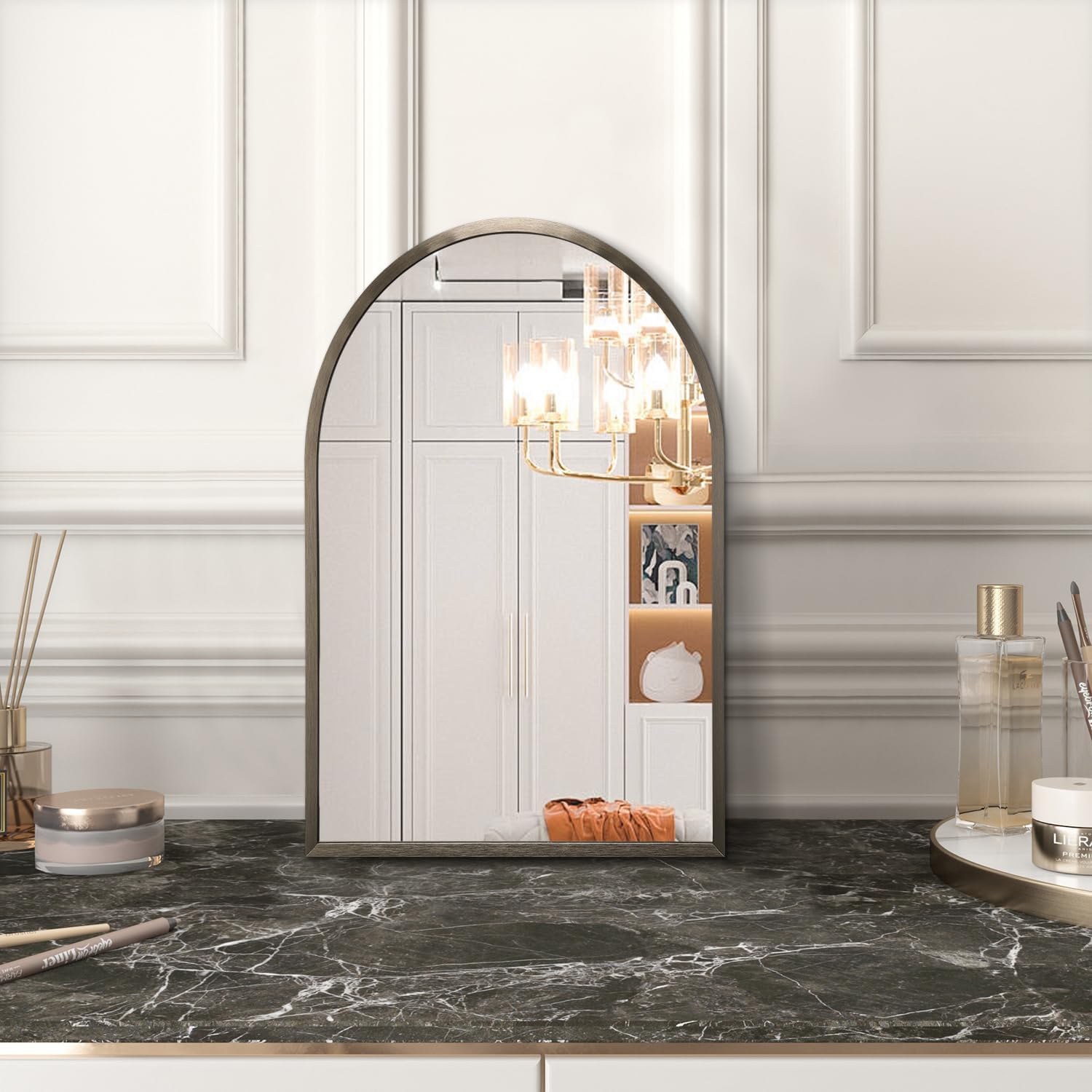 Aluminum Alloy Frame Brushed Wall Mounted Mirror for Livingroom Bedroom / 16"L x 12"W / Coffee