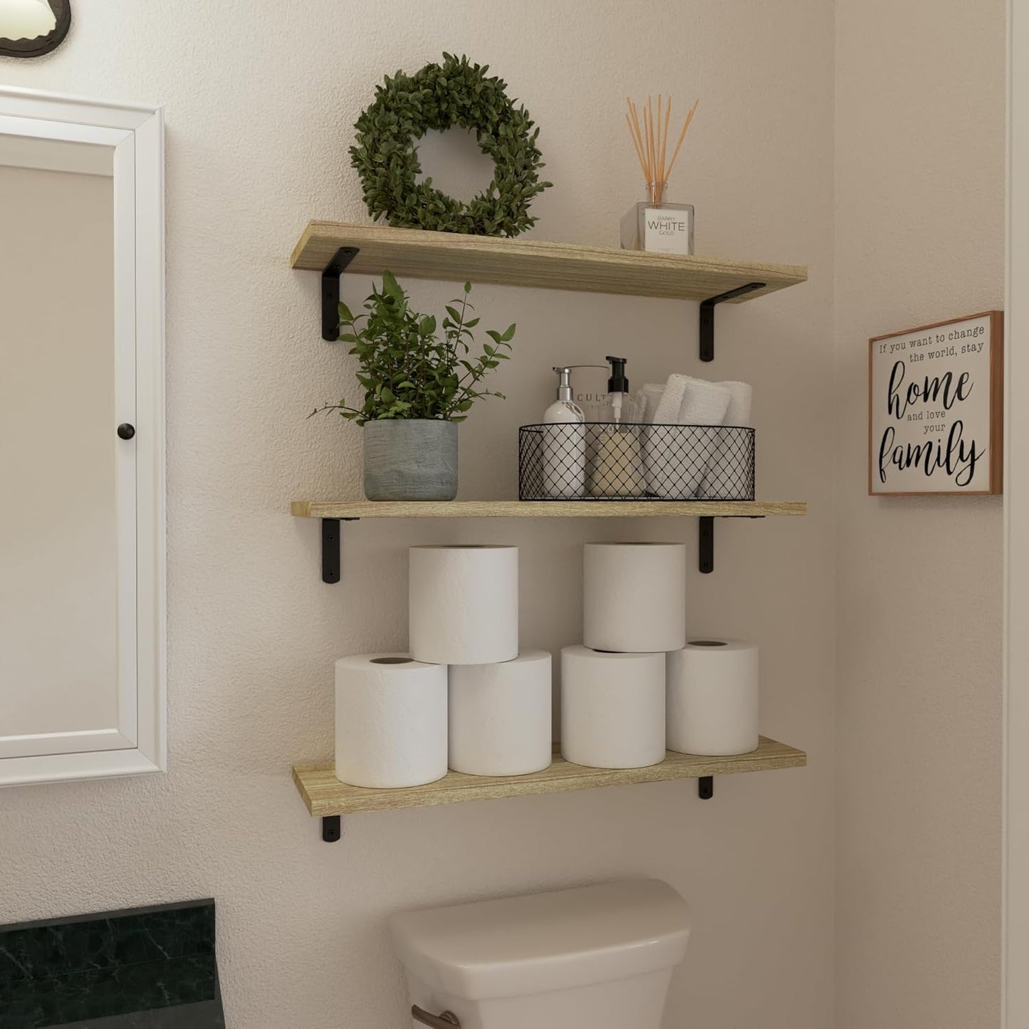 Wood Floating Shelves / 24 Inch / Rustic Brown / Set of 6