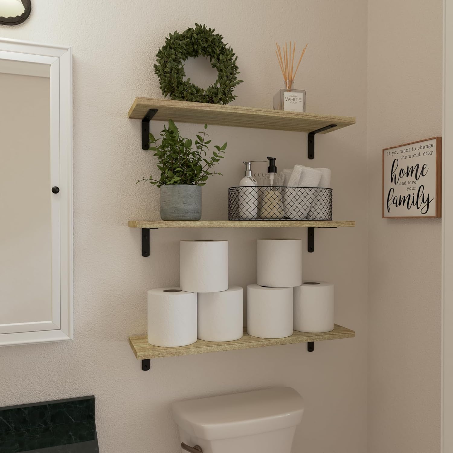 Wood Floating Shelves / 24 Inch / Rustic Brown / Set of 6