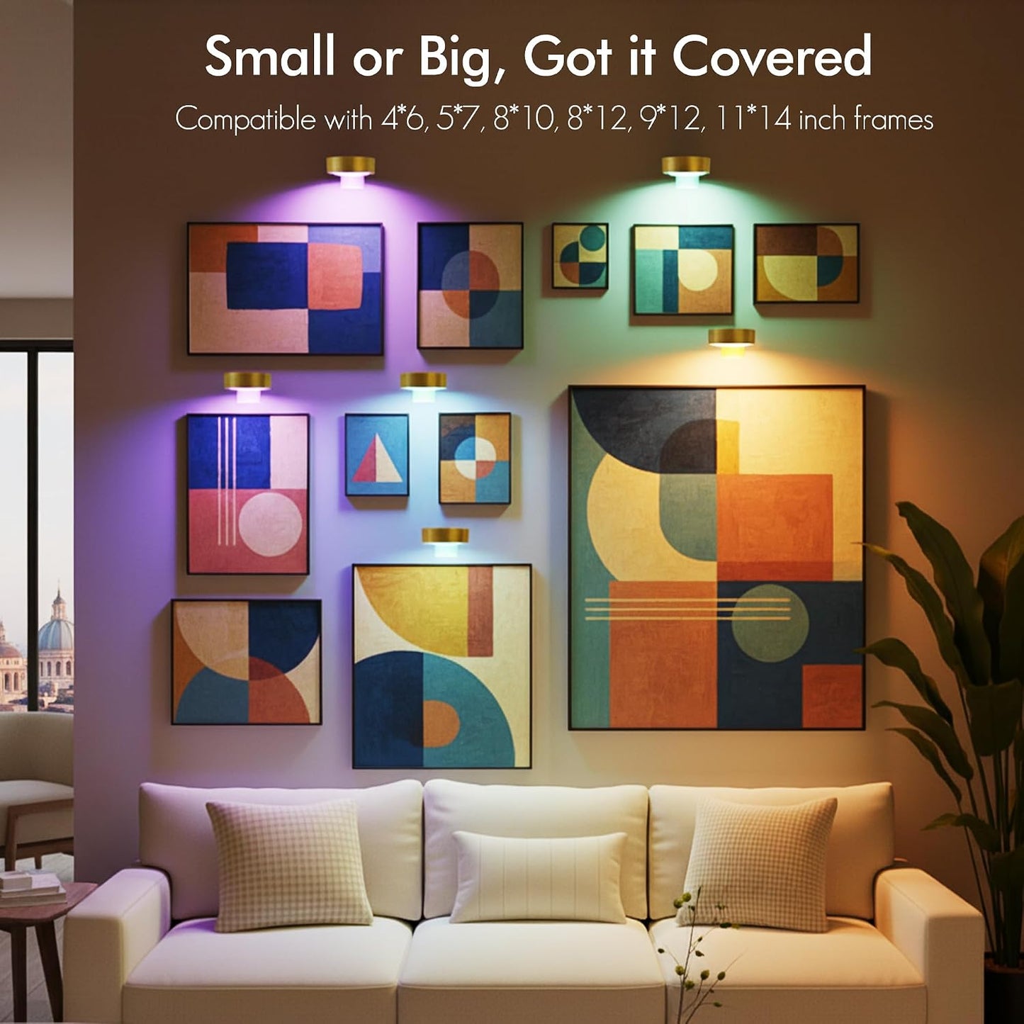 Picture Lights for Wall, Rechargeable Battery Wireless Poster Lights, Gold | LED Magnetic Painting Light with Remote