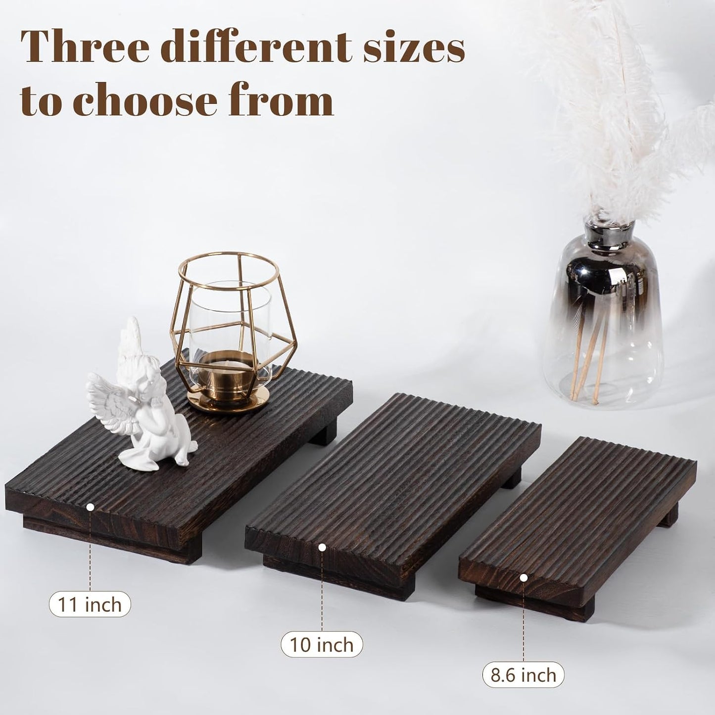 Bathroom Tray Farmhouse Decor Pedestal Stand Wood Riser Display / Drak Brown / 11 x 5.5 x 1.6