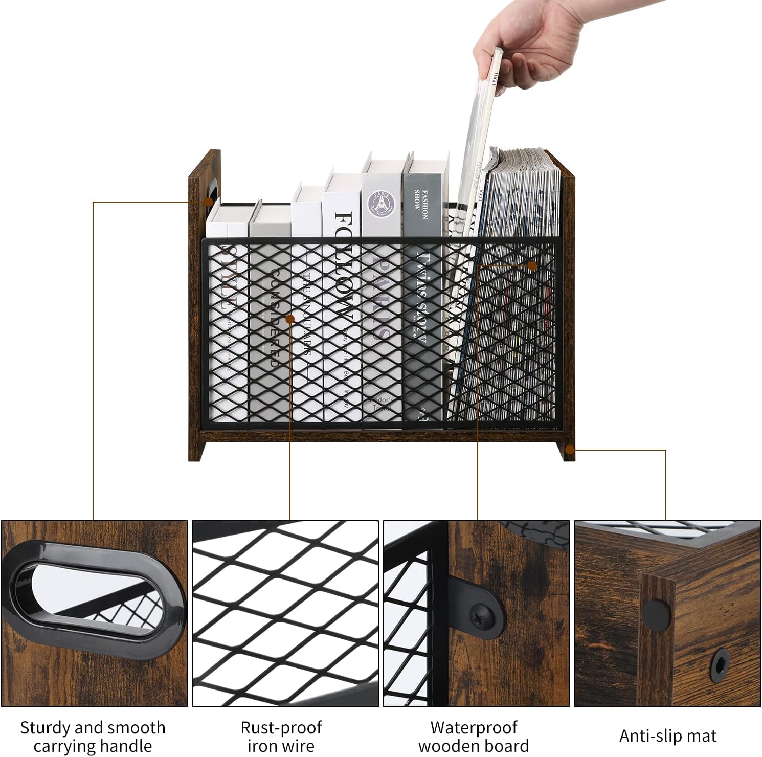 YINMIT Magazine Holder, Magazine Rack for Desktop and Home Office, Farmhouse File Storage Basket for Letters