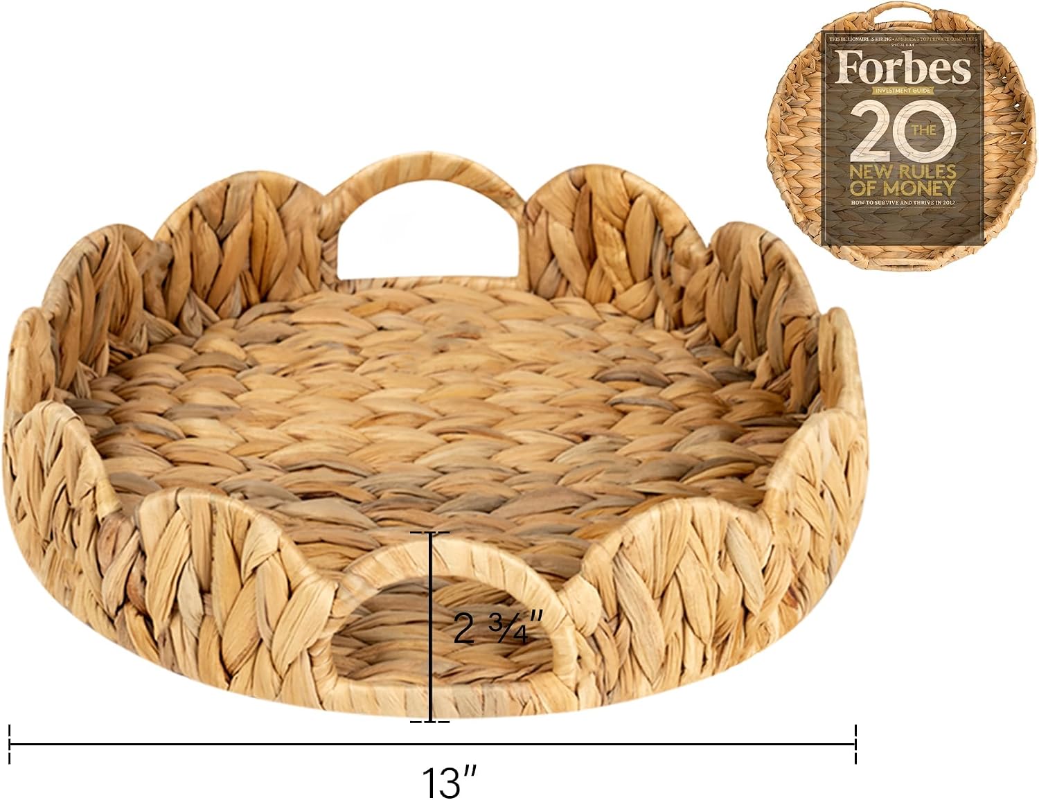Scalloped Tray / Round Basket Tray Wicker Rattan Serving Tray / Natural / Set of 13