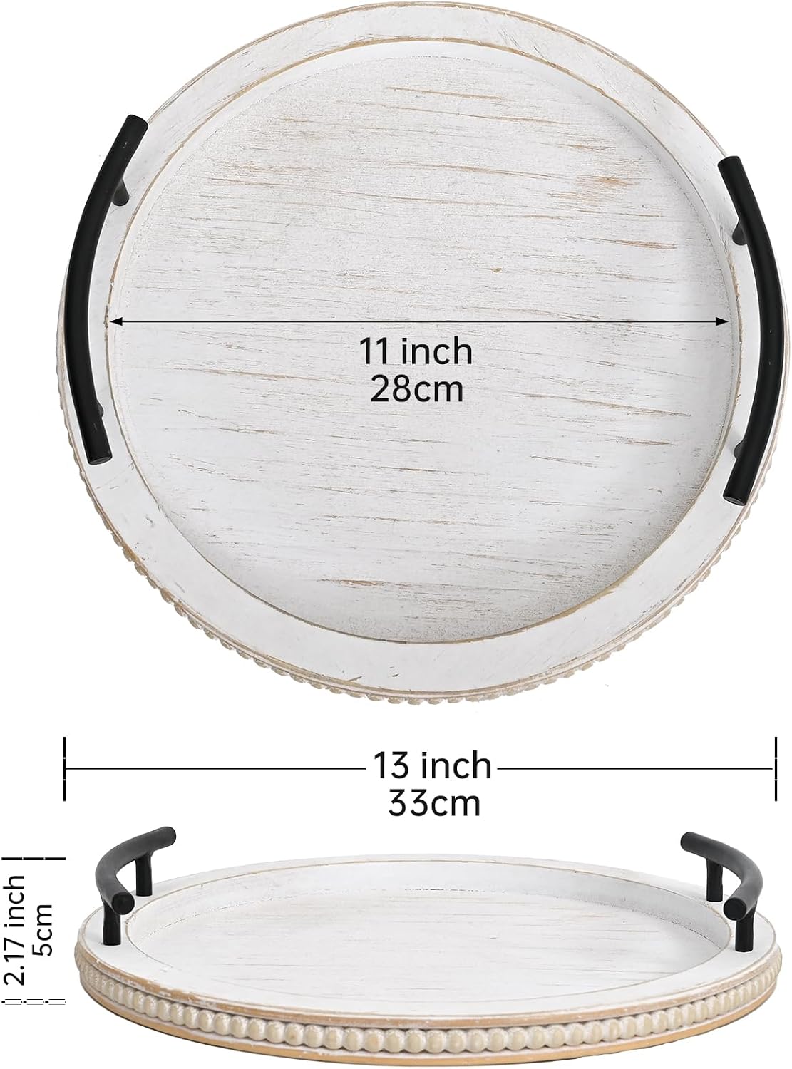 Wooden Beaded Serving Tray / White / Set of 13