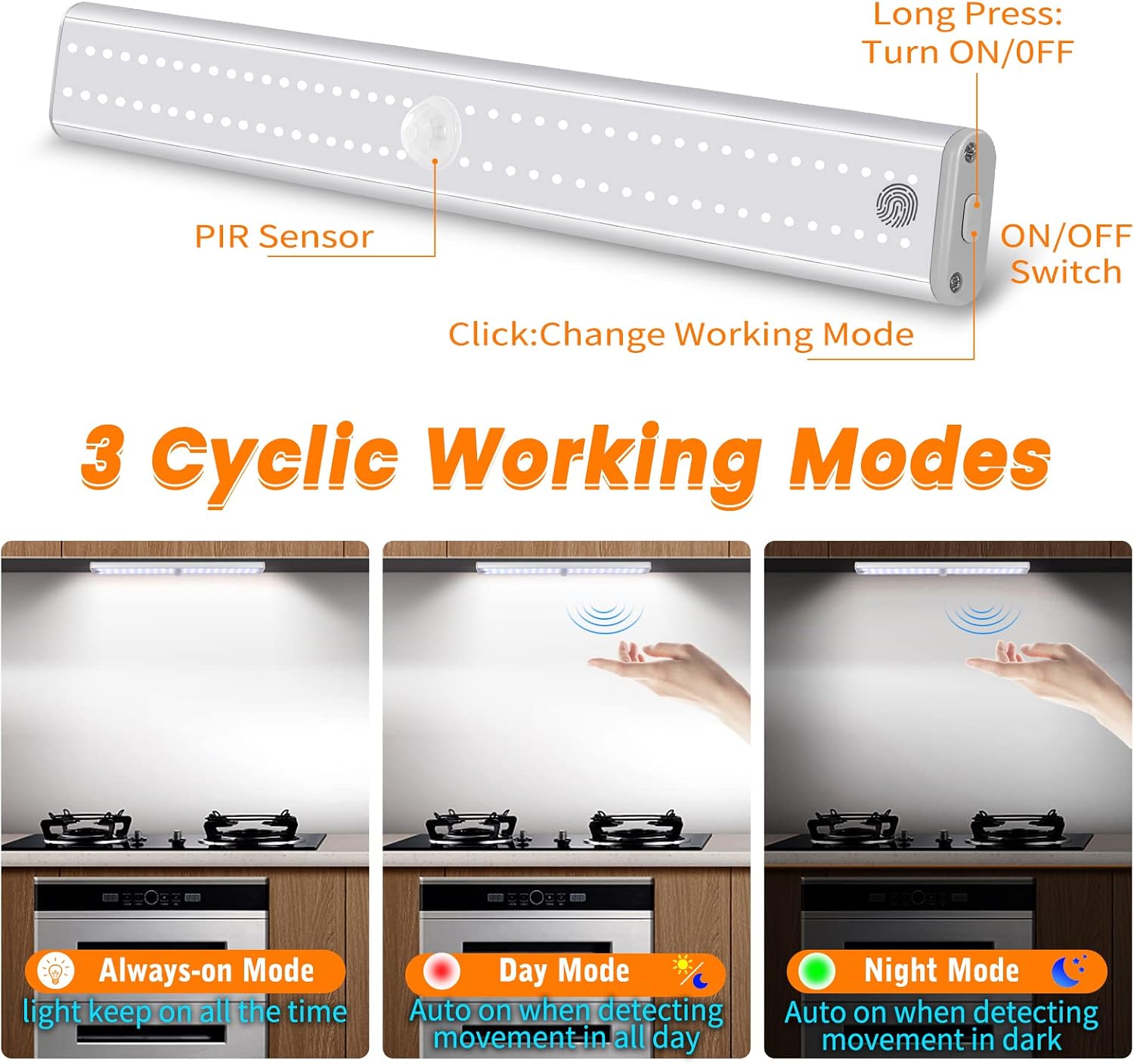 Wireless Motion Sensor Light Indoor, 80 LED Dimmable Closet Lights Rechargeable Under Cabinet Lighting, Magnetic