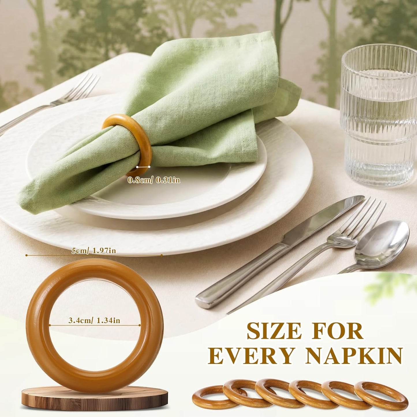 Decorative Wooden Napkin Rings Bulk Exquisite Round Dining Table Napkin Holder / Brown / Set of 50