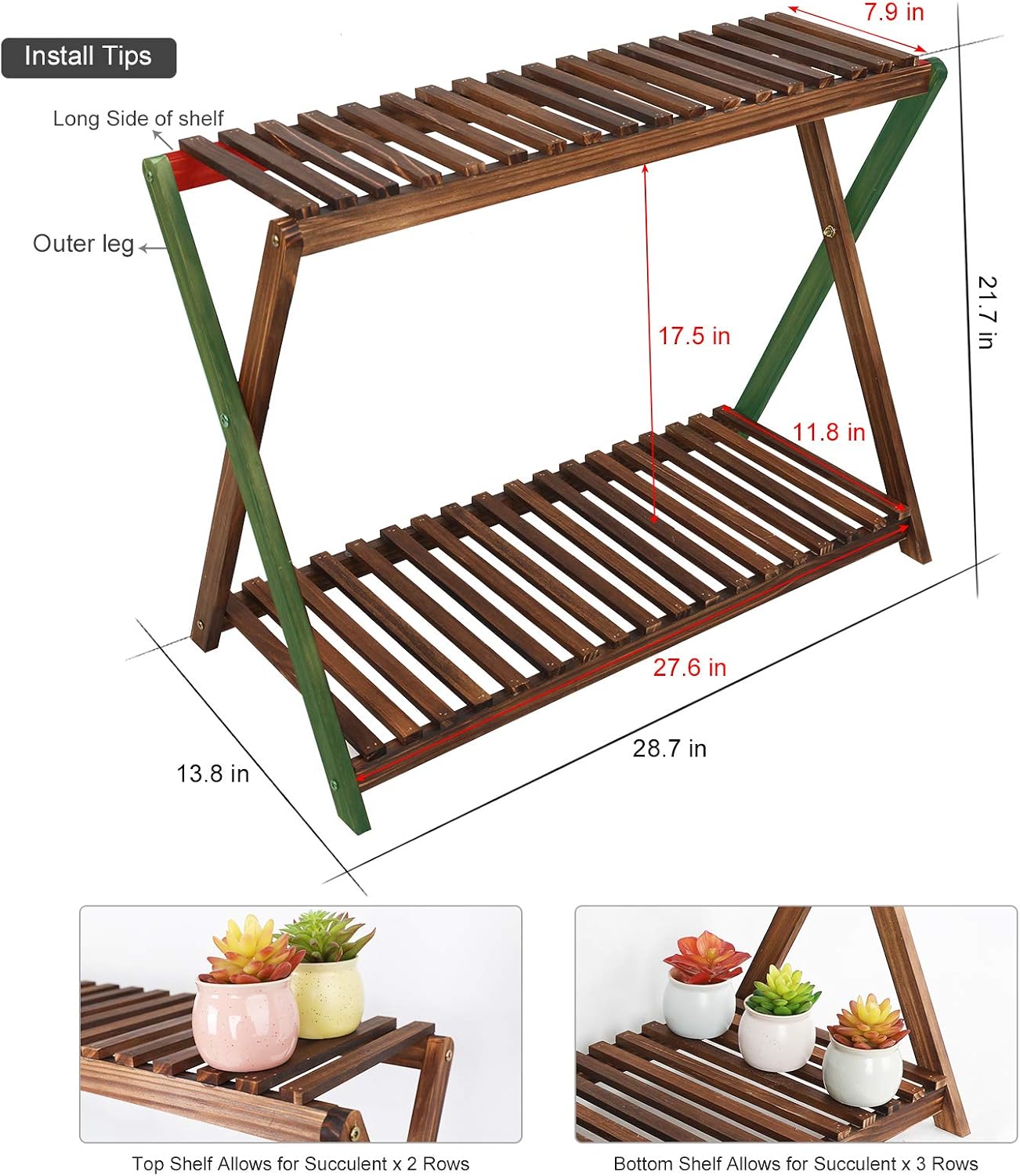 Wood Plant Stand Shelf Indoor Outdoor 2 Tier Plant Bench Corner | Stepped Flower Stand Plant Table Planter Shelf Holder