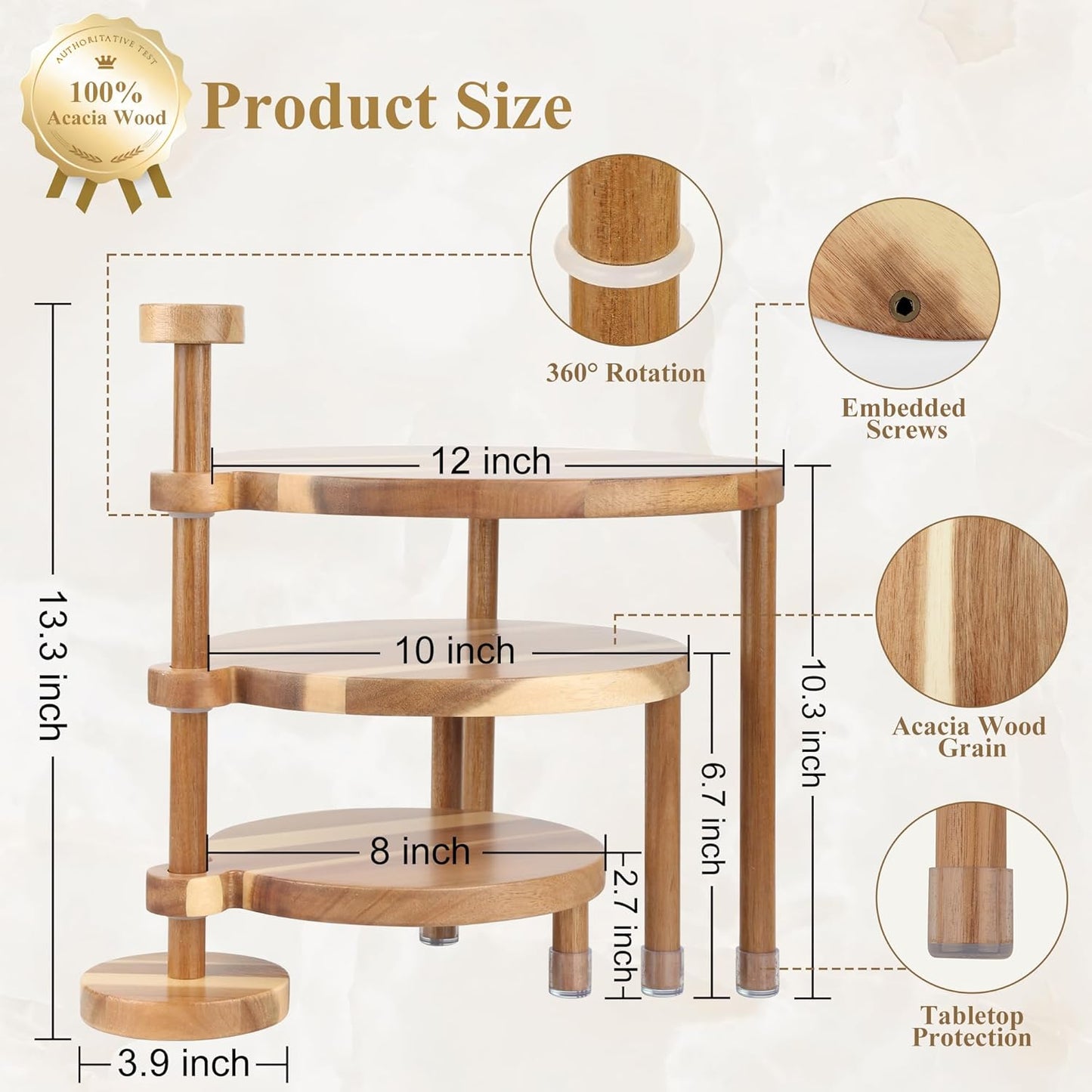 360° Rotatable Acacia Wood Cake Stand Cupcake Tower