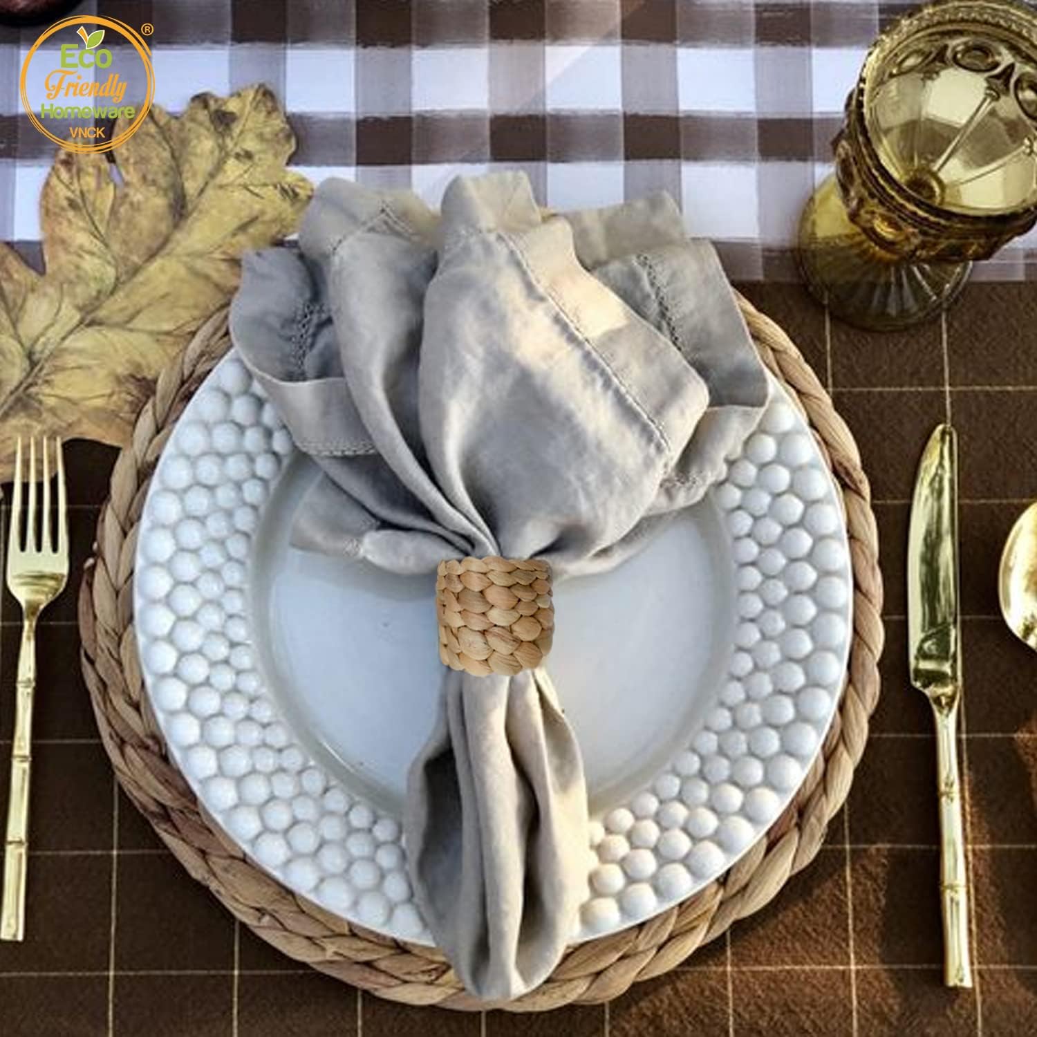 48 Pcs Boho Napkin Rings Bulk, Woven Water Hyacinth Napkin Ring Set of 48 for Wedding Reception, Thanksgiving &