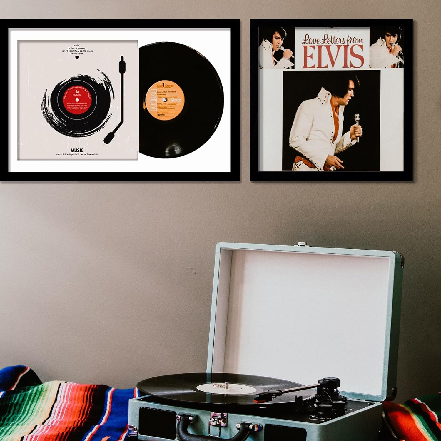 Vinyl Record Frame Display for 12 inch LP with 12.5x12.5 Album Cover | Black 16x24 Frame Light Weight with High-Clarity