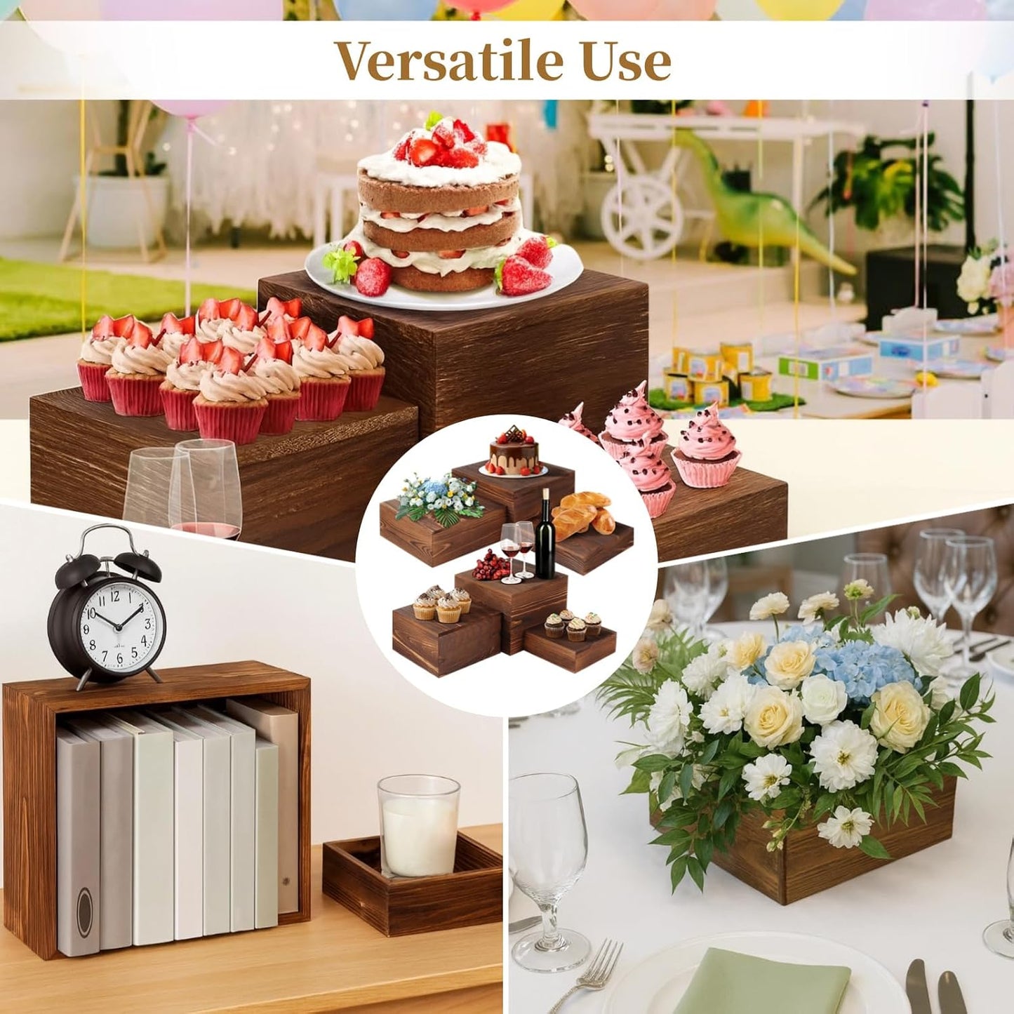 Wooden Risers Display Stands Set / Set of 6