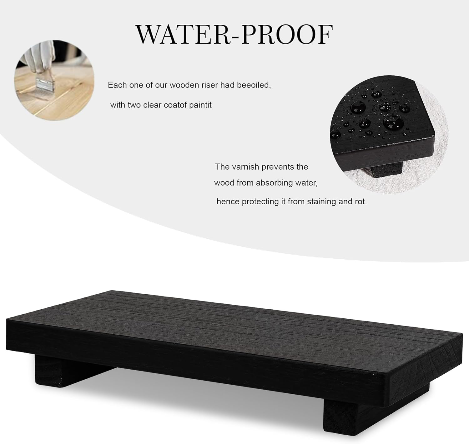 Small Wood Tray Pedestal Stand Farmhouse Bathroom Decor Decorative Wooden / Black / 10 x 4.5 x 1.6