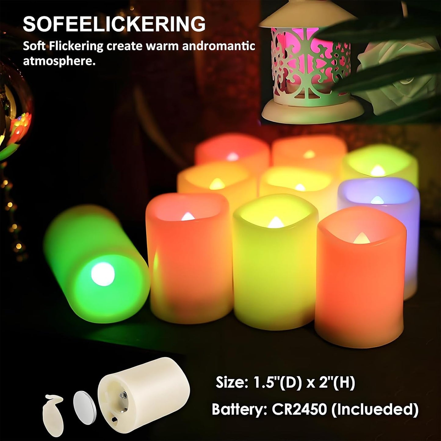 SWEETIME Colored Flameless Votive Candles with Timer-Color Changing Led Tea Light,Battery Operated RGB Votive